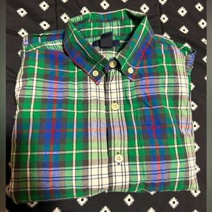 Gap kids green and blue plaid button up long sleeve shirt- size m